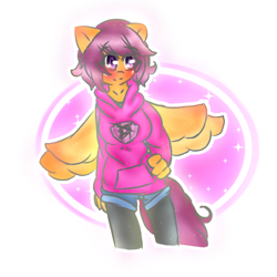 Size: 768x768 | Tagged: safe, artist:iifriskynerdyx, derpibooru import, scootaloo, oc, oc only, oc:ponytale scootaloo, anthro, comic:ponytale, solo