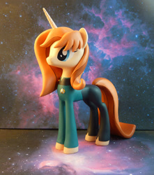 Size: 794x900 | Tagged: safe, artist:krowzivitch, derpibooru import, pony, unicorn, beverly crusher, clothes, commission, craft, female, figurine, mare, ponified, sculpture, solo, star trek, star trek: the next generation, starry backdrop, uniform