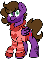 Size: 1925x2577 | Tagged: safe, artist:befishproductions, derpibooru import, oc, oc:befish, pegasus, pony, clothes, heart, rule 63, simple background, sweater, transparent background