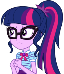 Size: 776x893 | Tagged: safe, artist:thebarsection, derpibooru import, sci-twi, twilight sparkle, better together, equestria girls, clothes, female, glasses, simple background, solo, transparent background, worried