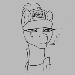 Size: 1024x1024 | Tagged: safe, artist:php97, derpibooru import, tempest shadow, my little pony: the movie, cigarette, monochrome, obey, smoking, solo