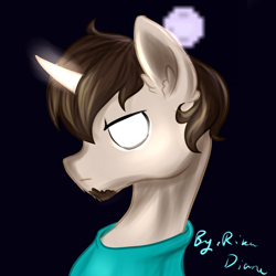 Size: 1024x1024 | Tagged: safe, artist:rikadiane, derpibooru import, pony, unicorn, bust, glowing eyes, herobrine, male, minecraft, ponified, portrait, solo, stallion