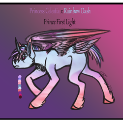 Size: 1280x1280 | Tagged: safe, artist:pseishiyo, derpibooru import, oc, oc:prince first light, magical lesbian spawn, offspring, parent:princess celestia, parent:rainbow dash, parents:dashlestia, solo