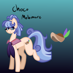 Size: 800x800 | Tagged: safe, artist:eppyminecart, derpibooru import, oc, oc only, oc:choco molomare, earth pony, pony, blue background, female, gradient background, icey-verse, magical lesbian spawn, mare, next generation, offspring, parent:coco pommel, parent:suri polomare, parents:cocopolo, simple background, solo