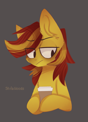 Size: 1115x1546 | Tagged: safe, artist:silvia woods, derpibooru import, oc, oc only, oc:archi sketch, pegasus, pony, coffee, male, simple background, solo