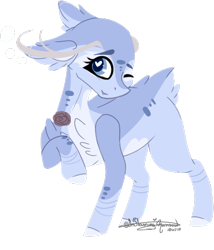 Size: 453x529 | Tagged: safe, artist:ohflaming-rainbow, derpibooru import, oc, oc:poe, deer pony, original species, antlers, female, heart eyes, one eye closed, simple background, solo, transparent background, wingding eyes, wink