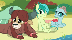 Size: 1024x576 | Tagged: safe, derpibooru import, screencap, ocellus, sandbar, yona, changeling, earth pony, pony, yak, school daze, cute, diaocelles, sandabetes, yonadorable