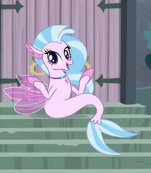 Size: 225x257 | Tagged: safe, derpibooru import, screencap, silverstream, seapony (g4), school daze, cropped, cute, diastreamies, meme origin, shrug, solo, that hippogriff sure does love stairs