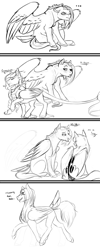 Size: 1240x3111 | Tagged: safe, artist:theecchiqueen, derpibooru import, oc, oc:octavus, oc:pandie, oc:singe, bat pony, pegasus, pony, bat pony oc, comic, female, leonine tail, mantipony, mantipony oc, monochrome, sketch, unamused