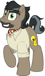 Size: 690x1161 | Tagged: safe, artist:binkyt11, artist:serenawyr, derpibooru exclusive, derpibooru import, doctor caballeron, earth pony, pony, eyebrows, grin, looking at you, male, neckerchief, raised hoof, simple background, smiling, solo, stallion, stubble, thick eyebrows, transparent background, villains of equestria collab