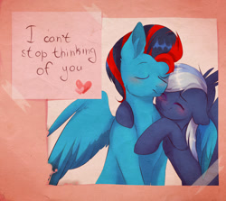 Size: 1503x1340 | Tagged: safe, artist:pledik808, derpibooru import, oc, oc only, oc:andrew swiftwing, oc:lunacy, pegasus, pony, blushing, ear fluff, eyes closed, female, floppy ears, heart, hug, male, mare, shipping, smiling, spread wings, stallion, straight, winghug, wings, ych result