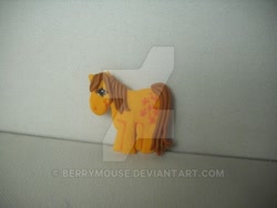 Size: 600x450 | Tagged: safe, artist:berrymouse, derpibooru import, butterscotch (g1), g1, brooch, craft, irl, photo, solo, watermark