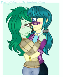 Size: 421x512 | Tagged: safe, artist:prettycelestia, derpibooru import, juniper montage, wallflower blush, cyclops, better together, equestria girls, forgotten friendship, mirror magic, spoiler:eqg specials, female, juniblush, lesbian, shipping