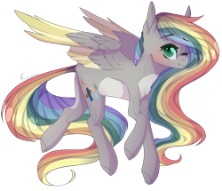 Size: 1583x1360 | Tagged: safe, artist:skimea, derpibooru import, oc, oc:color drop, pegasus, pony, colored wings, female, mare, multicolored wings, one eye closed, simple background, solo, transparent background, wink