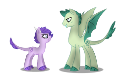 Size: 1024x614 | Tagged: safe, artist:kianamai, artist:mishti14, color edit, derpibooru import, edit, oc, oc only, oc:crystal clarity, oc:turquoise blitz, dracony, hybrid, angry, brother and sister, colored, duo, fanart, fanfic, fanfic art, female, interspecies offspring, kilalaverse, male, next generation, offspring, parent:rarity, parent:spike, parents:sparity, siblings, simple background, smiling, transparent background