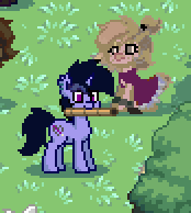 Size: 174x194 | Tagged: safe, artist:kimjoman, derpibooru import, oc, oc only, oc:purple flix, earth pony, pony, unicorn, animated, clothes, cute, dress, female, frown, lidded eyes, male, mare, mouth hold, nom, pony town, sitting, smiling, stallion, standing, torch