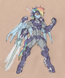 Size: 1067x1280 | Tagged: safe, artist:siegfriednox, derpibooru import, rainbow dash, anthro, unguligrade anthro, crossover, megaman zero