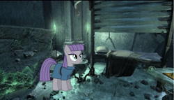 Size: 896x512 | Tagged: safe, artist:masem, artist:tawaki, derpibooru import, edit, maud pie, bed, chess, cropped, myst, myst iv: revelation, rock, spire (myst), that pony sure does love rocks