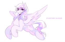 Size: 1400x914 | Tagged: safe, artist:seamaggie, derpibooru import, oc, oc only, oc:starstorm slumber, pegasus, pony, female, flying, solo