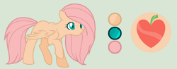 Size: 1032x403 | Tagged: safe, artist:princessunicorn123, derpibooru import, oc, oc only, oc:apple shy, pegasus, pony, base used, female, freckles, green background, mare, offspring, parent:big macintosh, parent:fluttershy, parents:fluttermac, reference sheet, simple background, solo