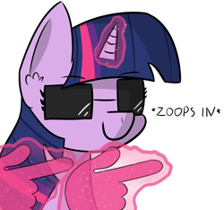 Size: 1286x1202 | Tagged: safe, artist:artiks, derpibooru import, twilight sparkle, emoji, female, finger gun, magic, solo, sunglasses