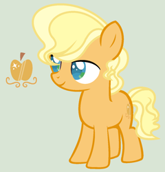 Size: 1184x1232 | Tagged: safe, artist:starfalldawn, derpibooru import, oc, oc:golden delicious, earth pony, pony, colt, magical lesbian spawn, male, offspring, parent:applejack, parent:lily lace, simple background, solo