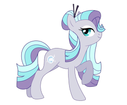 Size: 1200x1000 | Tagged: safe, artist:guzzlord, derpibooru import, oc, oc only, oc:opalescence, earth pony, pony, female, hair bun, hairpin, magical lesbian spawn, mare, next generation, offspring, parent:coco pommel, parent:maud pie, parents:marshmallow coco, raised hoof, simple background, solo, transparent background