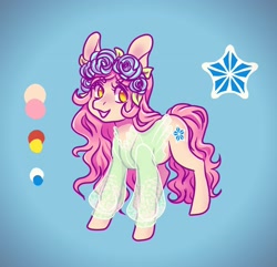 Size: 2900x2800 | Tagged: safe, artist:laserdust, derpibooru import, oc, oc only, earth pony, pony, blouse, clothes, floral head wreath, flower, see-through, smiling, solo