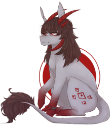 Size: 701x800 | Tagged: safe, artist:riressa, derpibooru import, oc, leonine tail, multiple horns, simple background, solo, transparent background