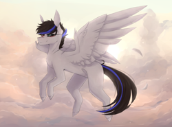 Size: 1024x759 | Tagged: safe, artist:riressa, derpibooru import, oc, pegasus, pony, black sclera, flying, solo