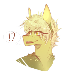 Size: 660x751 | Tagged: safe, artist:riressa, derpibooru import, oc, oc only, bust, exclamation point, interrobang, question mark, simple background, solo, transparent background