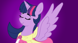 Size: 1214x677 | Tagged: safe, artist:chelseawest, derpibooru import, twilight sparkle, twilight sparkle (alicorn), alicorn, pony, clothes, coronation dress, dress, eyes closed, solo