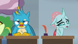 Size: 1280x720 | Tagged: safe, derpibooru import, screencap, gallus, ocellus, changedling, changeling, griffon, school daze, duo