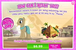 Size: 1963x1299 | Tagged: safe, derpibooru import, earth pony, pony, advertisement, costs real money, game, game screencap, gameloft, greed, greedloft, irony, misspelling, official