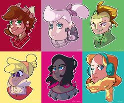 Size: 1656x1379 | Tagged: safe, artist:mewy101, derpibooru import, arizona cow, oleander, paprika paca, pom lamb, tianhuo, velvet reindeer, human, them's fightin' herds, community related, fightin' six, humanized