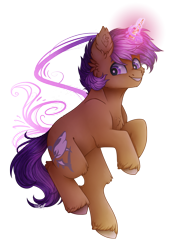 Size: 1506x2112 | Tagged: safe, artist:cloud-drawings, derpibooru import, oc, oc only, oc:sharkbutt, commission, magic, male, simple background, smiling, solo, transparent background, unshorn fetlocks