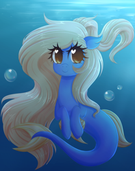 Size: 3147x4000 | Tagged: safe, artist:fluffymaiden, derpibooru import, oc, oc only, oc:asaki, pony, sea pony, bubble, cute, female, heart eyes, high res, mare, monster mare, ocbetes, solo, underwater, water, wide eyes, wingding eyes