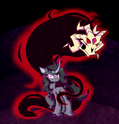 Size: 3500x3631 | Tagged: safe, artist:angelzillah, derpibooru import, fhtng th§ ¿nsp§kbl, oleander, classical unicorn, demon, unicorn, them's fightin' herds, cloven hooves, community related, dark background, fred, high res, leonine tail, looking at you, raised hoof, unicornomicon, unshorn fetlocks