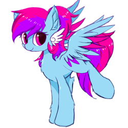 Size: 1500x1500 | Tagged: safe, artist:heddopen, derpibooru import, oc, oc only, pegasus, pony, chest fluff, ear fluff, female, looking at you, mare, raised leg, simple background, smiling, solo, wings