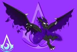 Size: 1769x1196 | Tagged: safe, artist:darktailsko, derpibooru import, pony of shadows, oc, oc:vildrem, bat, vampire, vampire fruit bat, antagonist, cape, cloak, clothes, commission, darkness, evil, fanart, fire, flying, illusion, shroud, solo