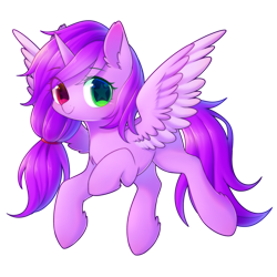 Size: 2500x2500 | Tagged: safe, artist:leafywind, derpibooru import, oc, oc only, alicorn, pony, alicorn oc, chest fluff, colored wings, colored wingtips, ear fluff, female, flying, hairband, heterochromia, hoof fluff, looking at you, mare, simple background, solo, starry eyes, transparent background, wingding eyes