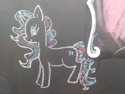 Size: 2592x1944 | Tagged: safe, artist:swift-wind, derpibooru import, oc, oc only, oc:blue bean, chalkboard, solo, traditional art