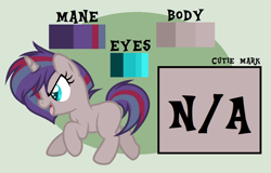 Size: 1125x722 | Tagged: safe, artist:marielle5breda, derpibooru import, oc, oc:night sound, pony, unicorn, female, filly, magical lesbian spawn, offspring, parent:tempest shadow, parent:vinyl scratch, reference sheet, solo