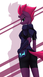 Size: 1931x3471 | Tagged: safe, artist:anearbyanimal, derpibooru import, tempest shadow, anthro, my little pony: the movie, armor, broken horn, plot, simple background, solo