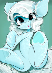 Size: 2893x4092 | Tagged: safe, artist:ahekao, derpibooru import, oc, oc only, oc:azur lachrimae, crystal pony, cute, ear fluff, female, hooves up, lying down, simple background, smiling