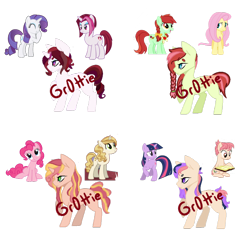 Size: 894x894 | Tagged: safe, artist:companionadopts, derpibooru import, candy apples, cayenne, fluttershy, pinkie pie, rarity, raspberry vinaigrette, sweet biscuit, twilight sparkle, oc, earth pony, pegasus, pony, unicorn, apple family member, magical lesbian spawn, offspring, parent:candy apples, parent:cayenne, parent:fluttershy, parent:pinkie pie, parent:rarity, parent:raspberry vinaigrette, parent:sweet biscuit, parent:twilight sparkle, parents:candyshy, parents:cayennity, parents:sweetie pie, parents:twiberry, simple background, transparent background