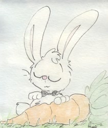 Size: 692x821 | Tagged: safe, artist:slightlyshade, derpibooru import, angel bunny, rabbit, animal, bowtie, carrot, food, solo, traditional art