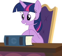 Size: 8022x7216 | Tagged: safe, artist:shutterflyeqd, derpibooru import, twilight sparkle, twilight sparkle (alicorn), alicorn, school daze, absurd resolution, book, eea rulebook, horn, simple background, sitting, smiling, transparent background, wings