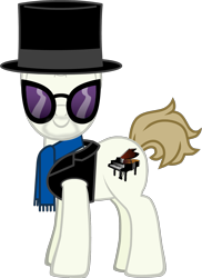 Size: 1295x1774 | Tagged: safe, artist:grapefruitface1, derpibooru import, oc, oc:maestro pages, pony, pony creator, clothes, david paich, hat, ponified, scarf, simple background, solo, sunglasses, top hat, transparent background