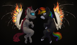 Size: 2966x1742 | Tagged: safe, artist:marsminer, derpibooru import, oc, oc only, oc:cloudburst, oc:rainbow heart, red changeling